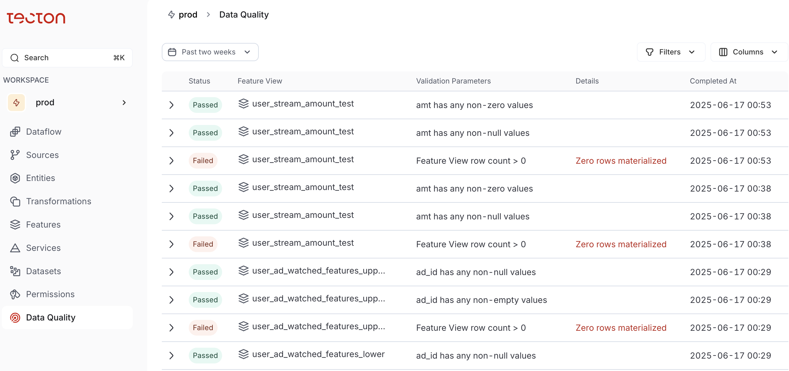 Screenshot of Data Quality Validation Nav